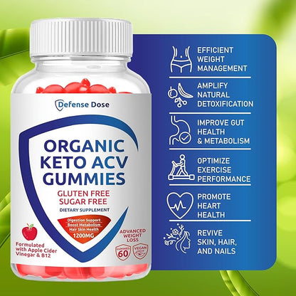 Organic Keto ACV Gummy Advanced Weight Loss - Gluten & Sugar Free Pro Active Rapid Belly Fat Burner Apple Cider Vinegar Diet Supplement for Women Men (1200MG) (2 Packs)