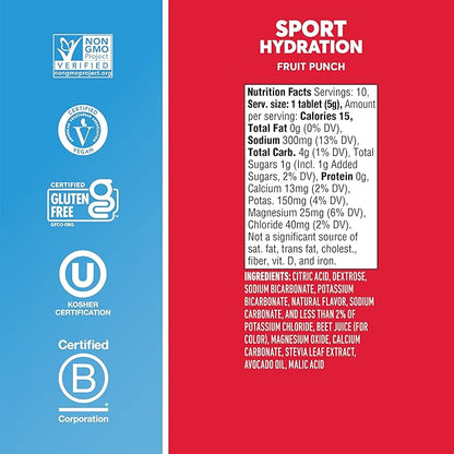 Nuun Sport Electrolyte Tablets - Dissolvable in Water, Fruit Punch, 5 Essential Electrolytes for Hydration, 1g Sugar Drink Mix, Vegan, Non-GMO, 8 Pack (80 Total Servings)
