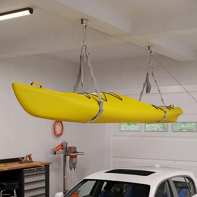 Kayak Storage Hoist - Overhead Pulley System with 125lb Capacity for Canoes, Bikes, Ladders, and More - for up to 12-Foot Ceilings