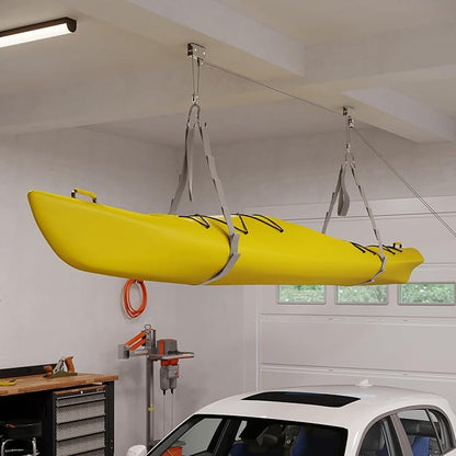 Kayak Storage Hoist - Overhead Pulley System with 125lb Capacity for Canoes, Bikes, Ladders, and More - for up to 12-Foot Ceilings