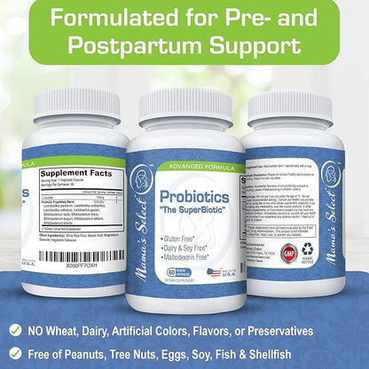 Mama’s Select Probiotics for Women Digestive Health, 9 Live Strains, Including Lactobacillus acidophilus, Adult Pre and Postpartum Gut Health Support, Weight Management, 10 Billion CFUs, 60 Capsules