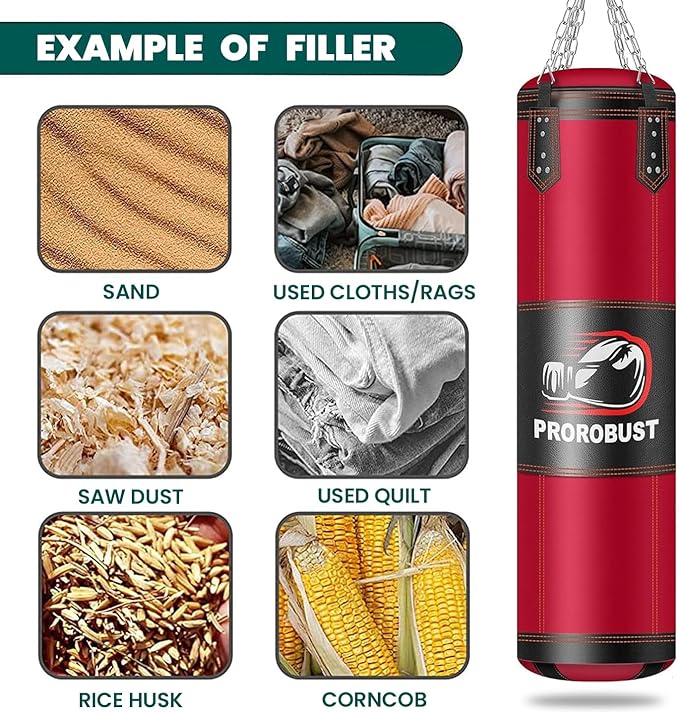 Prorobust Punching Bag for Adults, Red 4ft Oxford Heavy Boxing Bag Set with 12 oz Gloves for MMA Kickboxing Boxing Karate Home Gym Training (Unfilled)