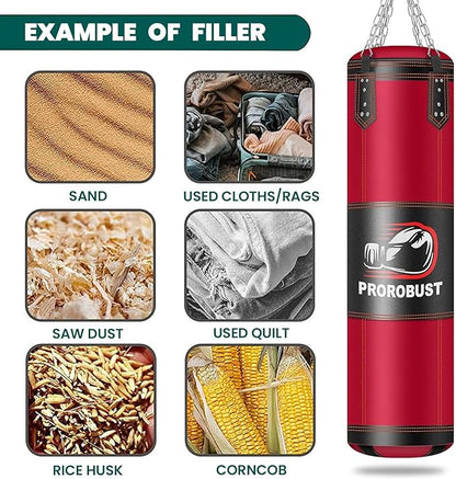 Prorobust Punching Bag for Adults, Red 4ft Oxford Heavy Boxing Bag Set with 12 oz Gloves for MMA Kickboxing Boxing Karate Home Gym Training (Unfilled)