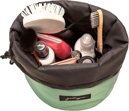 Jadyn Durable Cinch Top Makeup Organizer - Compact Travel Makeup Bag - 7 Interior Pockets for Cosmetics - Drawstring Toiletry Travel Bag for Women - 6L Storage Capacity - (Sage Green)