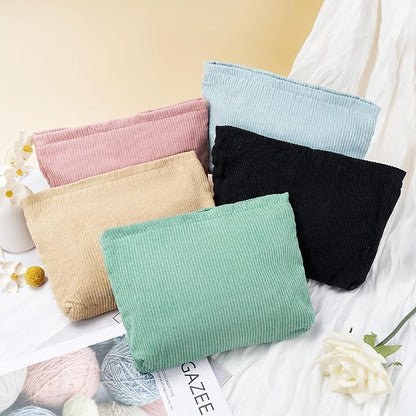 WOZEAH Corduroy Makeup Bag for Purse Small Cosmetic Pouch,Stylish Zipper Make up Pouch Travel Canvas Toiletry Bags(Corduroy Apricot)