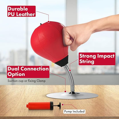 GLACIAL Stress Relief Desktop Punching Bag I Comes with Desk Clamp and Extra Strong Suction Cup