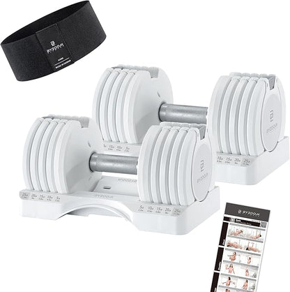 Adjustable Dumbbell Set of 2 25lb White & Booty Band Set Hard Black