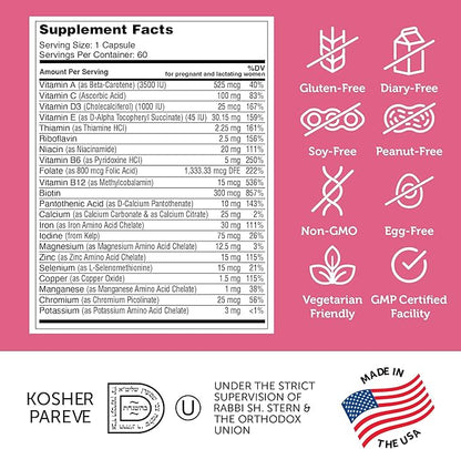 Zahler - Total One Prenatal Vitamins for Women (60 Count) Daily Multi Vitamin Prenatals with Folic Acid, Iron, Zinc & 19 Other Essential Vitamins & Minerals - Kosher Pre Natal Multivitamin Capsules