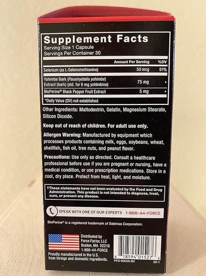 Force Factor Yohimbine Supplement for Men, Yohimbe Bark Extract with Superior Absorption to Enhance Performance, 6mg Yohimbine Bark Pills with Key Natural Ingredients, 30 Count (Pack of 4)