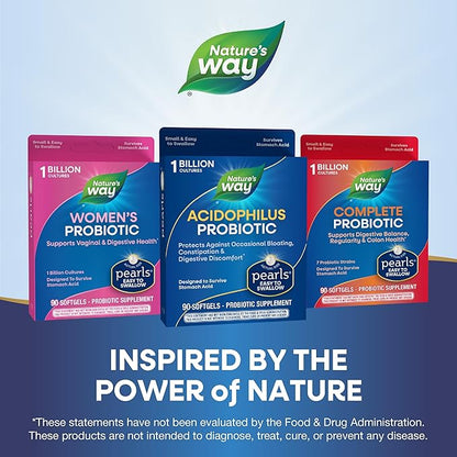 Nature's Way Acidophilus Probiotic Pearls, Supports Digestive Balance and Gut Health*, Protects Against Occasional Constipation and Bloating*, 1 Billion Live Cultures, 90 Softgels (Packaging May Vary)
