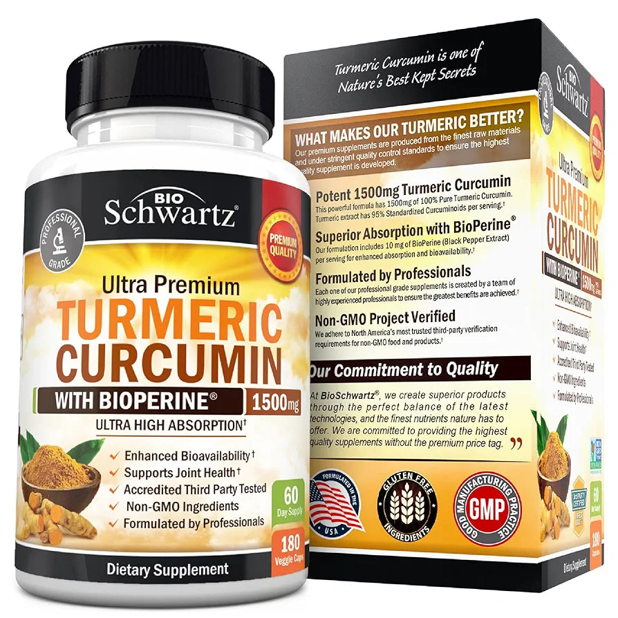 Turmeric Curcumin with Black Pepper Extract 1500mg - High Absorption Ultra Potent Turmeric Supplement with 95% Curcuminoids and BioPerine - Non GMO Tumeric Capsules for Joint Support - 180 Capsules