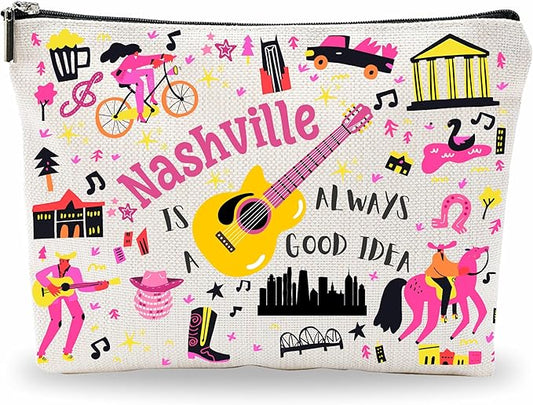 Nashville Souvenirs Cosmetic Bags For Women，Nashville Is Always a Good Idea, Makeup Organizer Bag, Toiletry Pouch, Small Travel Storage Bag, Nashville Themed Gifts, Women Essentials - D04