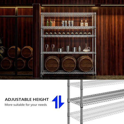 5 Tier Storage Rack Metal Wire Shelving Unit, Storage Standing Shelf Organizer for Laundry Bathroom Kitchen Pantry Closet Garage Basement Utility Room, Chrome 17.7" D x 59.1" W x 70.4" H