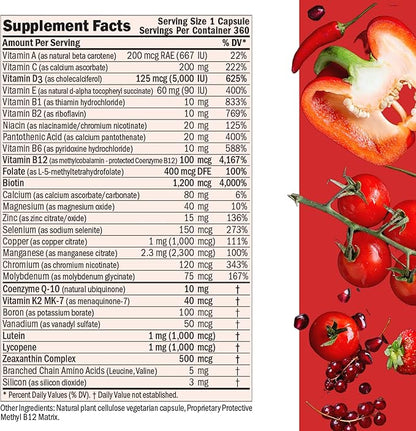 ANDREW LESSMAN Essential-1 Multivitamin 5000 IU Vitamin D3 180 Small Capsules – 100 mcg Methyl B12. CoQ10 Lutein Lycopene Zeaxanthin. High Potency. No Additives. Gentle Ultra-Mild. One Daily Capsule