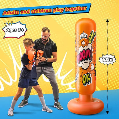 Punching Bag for Kids, Inflatable Kids Punching Bag for Kids 3-12, Boxing Equipment for Kids and Adults, Christmas, Birthday Gifts, Punching Bag Practice Karate, Taekwondo