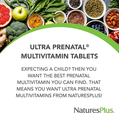 Natures Plus Ultra Prenatal Multivitamin - 800 mcg Folate, 180 Vegetarian Tablets - Prenatal Supplement with Iron, Iodine, Calcium & B-Complex Vitamins - Gluten-Free - 90 Servings