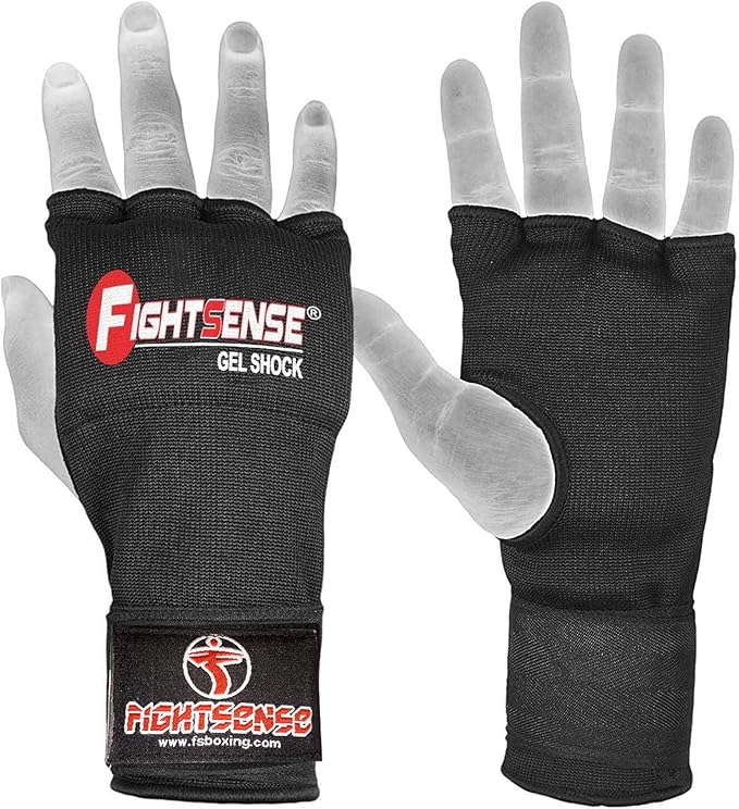FIGHTSENSE Padded Gel Inner Boxing Gloves for Men and Women with Long Elasticated Hand Wraps for Punching, Boxing, MMA, Muay Thai, Kickboxing and Martial Arts Training (Pair)