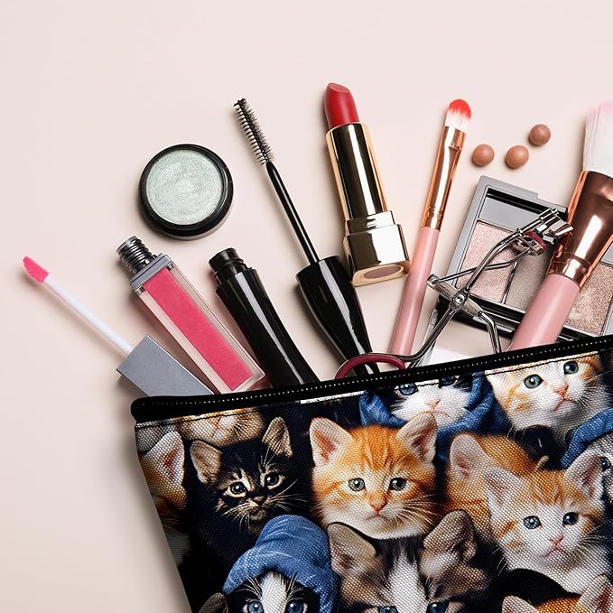 Women Cat Makeup Bag, Funny Animal Cosmetic Pouch for Teens Girls Big Capacity Cosmetic Bags for Travel Essentials