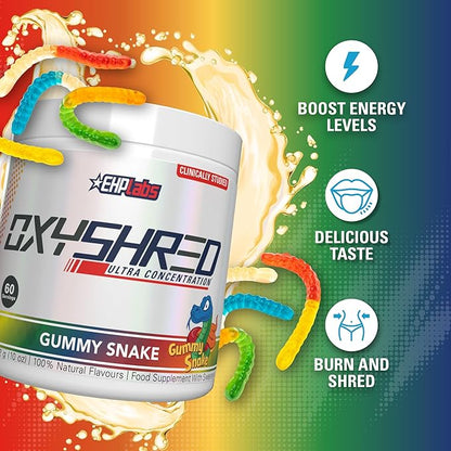 EHP Labs OxyShred Pre Workout Powder - Preworkout Powder with L Glutamine & Acetyl L Carnitine, Energy Boost Drink - Gummy Snake, 60 Servings