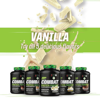 MusclePharm Combat Protein Powder, Vanilla Flavor, Fuels Muscles for Productive Workouts, 5 Protein Sources including Whey Protein Isolate & Egg Albumin, Gluten Free, 4 lb, 52 Servings