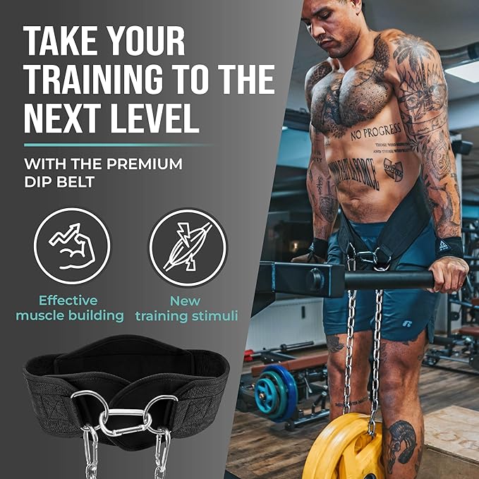 PULLUP & DIP Weightlifting Belt for and additional Strength and Muscle Building, Weight Belt with Steel Chain & 3x Carabiner, Dip Belt for Calisthenics, Weight Training, Training at Home and Bodybuilding