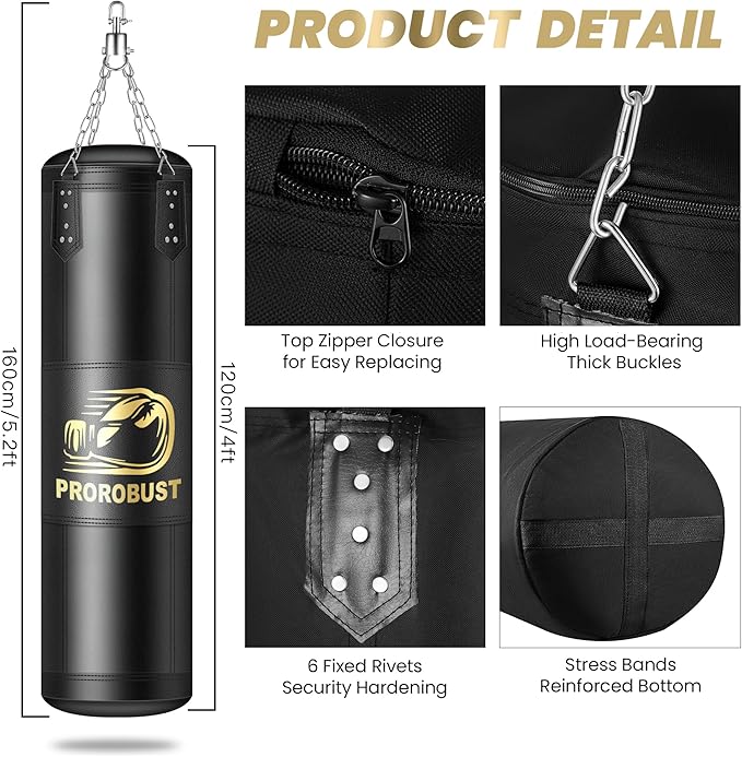 Prorobust Punching Bag for Adults, Red 4ft Oxford Heavy Boxing Bag Set with 12 oz Gloves for MMA Kickboxing Boxing Karate Home Gym Training (Unfilled)