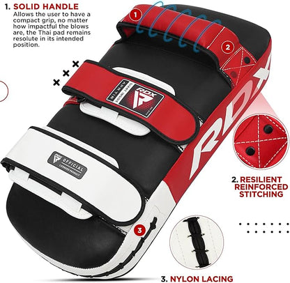 RDX Muay Thai Pad for Training, Curved Kickboxing Kicking Strike Shield, Coaching Kick Boxing, MMA, Martial Arts, Karate, Taekwondo, Punching, Foot, Knee and Elbow Target (One Pad Only)