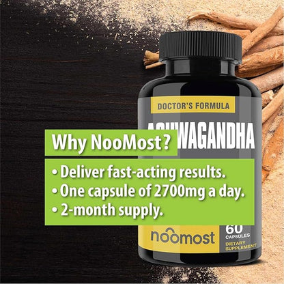 Organic Ashwagandha Capsules 2700mg w/Black Pepper Extract 20mg as Vegan Ashwagandha Supplements for Anti Stress Relief, Natural Mood Support, Energy & Focus, 2 Months
