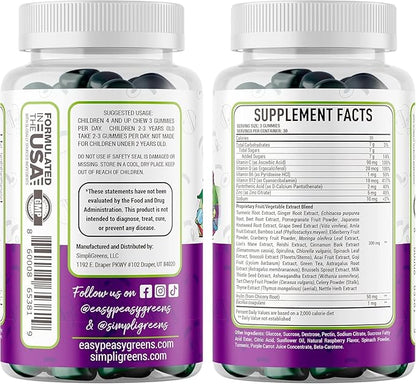 EasyPeasyGreens Daily Veggie Gummies for Kids - 90 Greens Gummies - Helps Picky Eaters Get Their Veggies in - Made with 10 Real Vegetable Extracts and 100% Vegan