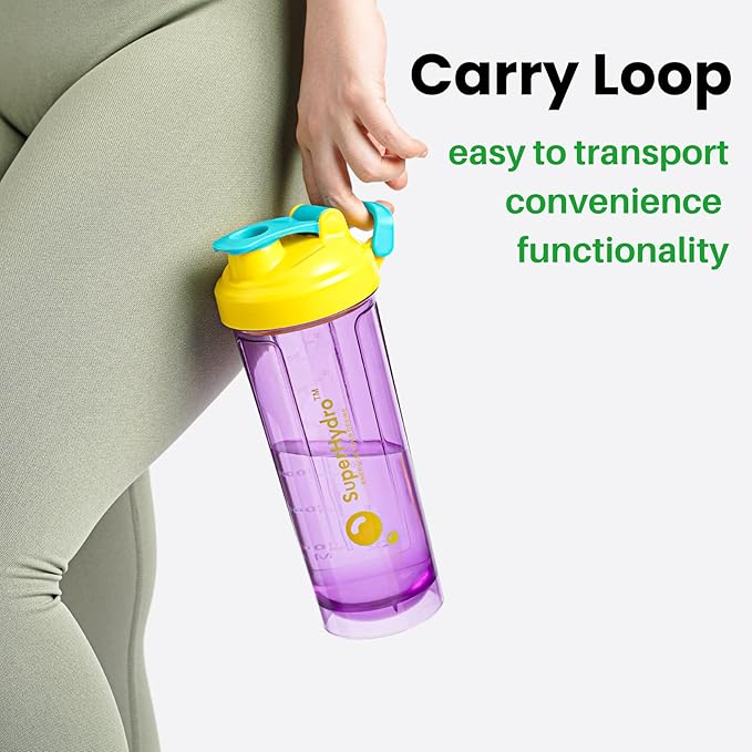 Super Hydro Protein Shaker Bottle [3 PACK] - 24 oz. BPA-Free, Non-Toxic, Durable, Leak Proof, Eco-Tritan, Best for Travel, Sports, Fitness for Men & Women (Lemon Lavender, Rosy Bloom, Frosted Mint)