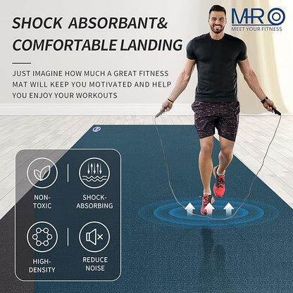 MRO Extra Large Exercise Mat For Home Gym, 15'x6'/12'x6'/9'x6'(7mm) Workout Mats for Gym Flooring, Non-Slip, Extra Thick Durable Cardio Mat, Ideal for Plyo, Weights, MMA, Jump Rope -Shoe Friendly