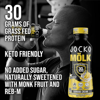 Jocko Mölk 30g Grass Fed Protein Shakes – No Added Sugar Protein Drinks KETO Friendly - Ready to Drink 12 FL Oz (Pack of 12) Banana Cream