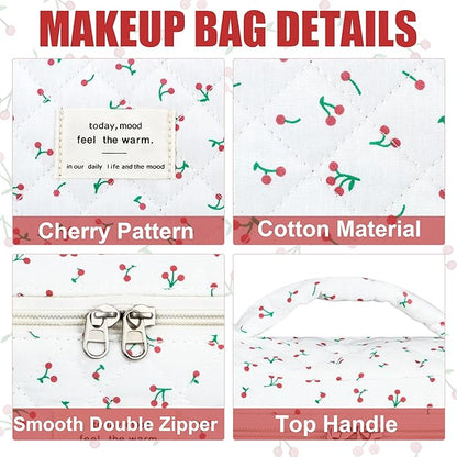 Quilted Makeup Bag Set, 3Pcs Large Checkered Corduroy Cosmetic Bags, Cute Coquette Makeup Bag Toiletry Zipper Pouch Bag for Women and Girls Checkered