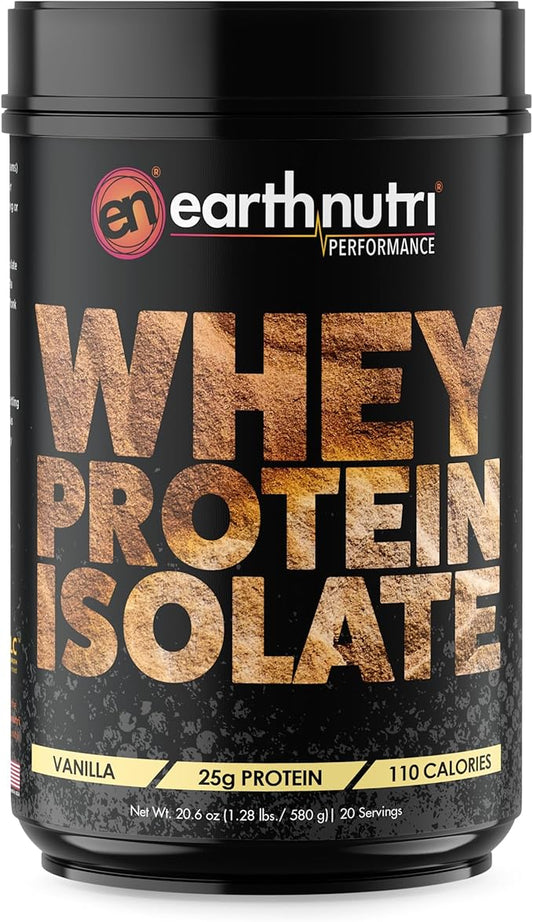 EarthNutri - Whey Isolate Protein Powder for Workout and Muscle Growth Support, 25g of Protein, Non-GMO and Organic Vanilla Flavor Whey Protein Isolate, Vanilla Flavor, 20 Servings