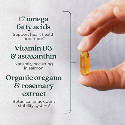 New Chapter Wholemega Fish Oil Supplement - Wild Alaskan Salmon Oil with Omega-3 + Vitamin D3 + Astaxanthin + Sustainably Caught - 120 ct, 1000mg Softgels