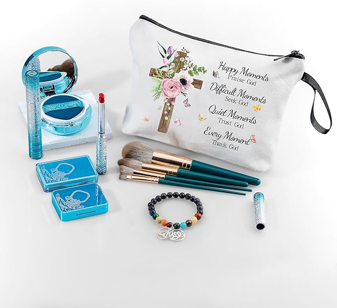 Faith Based Gifts Cosmetic Bag,Faith Based Gifts for Women,Mothers Day Religious Gifts,Happy Moment Praise God Small Makeup Cosmetic Pouch,Christian Woman Gifts,Godly Gifts for Women