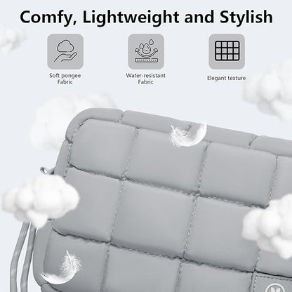 Quilted Cosmetic Bag, Puffer Makeup Bags, Crossbody Purses for women,Cute Travel Toiletry Bag for Women (Grey)