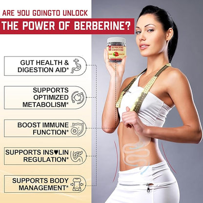 Berberine Supplement 1500mg with Soluble Fiber, B1, B3 & B6, Sugar Free Berberine HCL Gummies, High Bioavailability AMPK Activitor for Metabolism Balanced, Daily Digestive & Body Management, 60 Cts