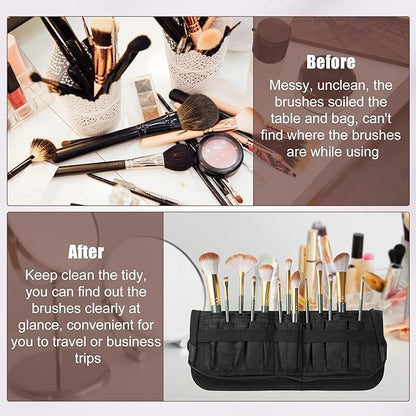 VOCOSTE Foldable Makeup Brush Holder, 23 Pockets Makeup Brush Organizer, Stand-up Makeup Brush Travel Bag Cosmetic Case, Portable Travel Makeup Brushes Case Handbag