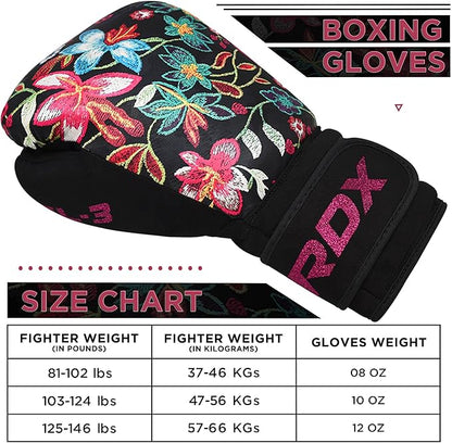 RDX Women Boxing Gloves for Training Muay Thai Flora Skin Ladies Mitts for Sparring, Fighting Kickboxing Good for Punch Bag, Focus Pads and Double End Ball Punching