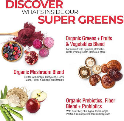 COUNTRY FARMS Super Greens Berry Flavor, 50 Organic Foods, USDA Drink Mix, Multicolor, Multi, 40 Servings, 21 Oz, 2 Pack