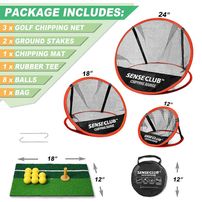 Foldable Chipping Net with Mat & Balls, Indoor Golf Practice Chipping Target, Backyard Golf Game & Gifts