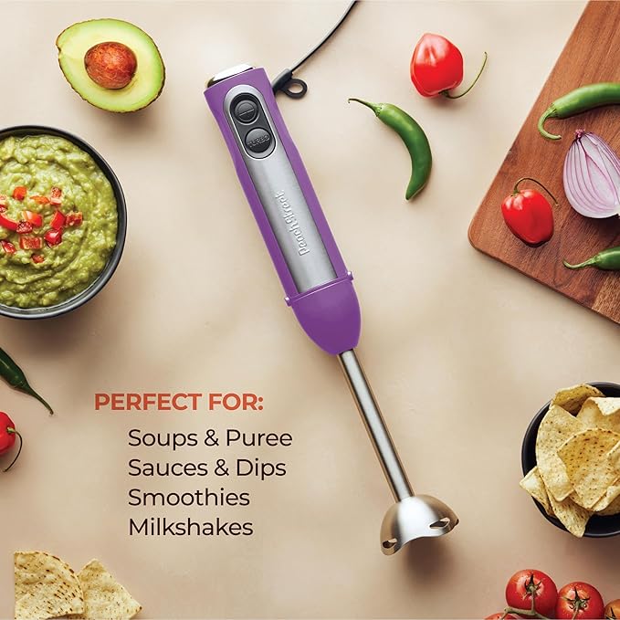 Powerful Immersion Blender, Electric Hand Blender 500 Watt with Turbo Mode, Detachable Base. Handheld Kitchen Gadget Blender Stick for Soup, Smoothie, Puree, Baby Food, 304 Stainless Steel Blades