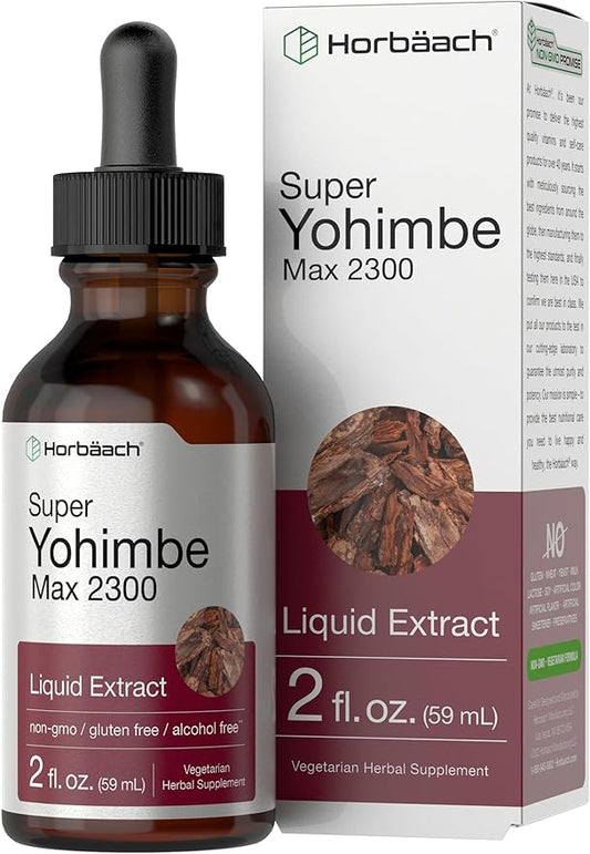 Horbäach Yohimbe Bark Liquid Extract | 2 Fl Oz | Supplement for Men and Women | Alcohol Free Tiincture Drops | Vegetarian, Non-GMO, and Gluten Free