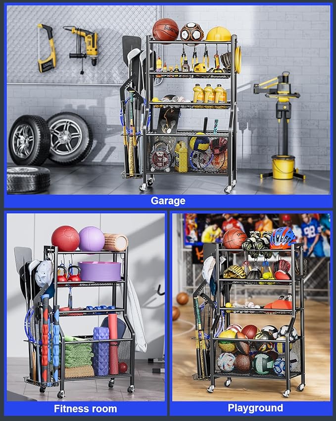 Garage Sports Equipment - Ball Storage Rack 2025 Upgraded Heavy Duty Steel Ball Storage Sports Organizer for Garage