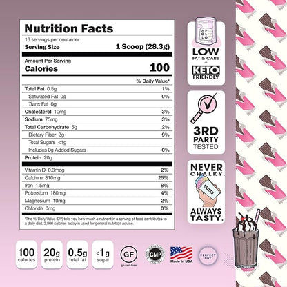 Unico Apollo Molten Chocolate Protein Powder - 20g 100% Grass-Fed Whey Protein, Egg Albumen and Casein | Non-Bloating | Low-Carb and Low-Fat | 16 Servings | Non-Chalky Texture | Best-Taste
