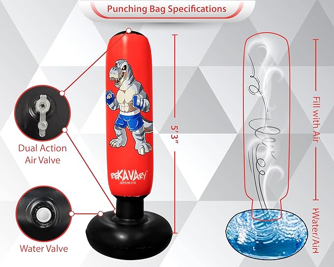 Punching Bag for Kids - 5' 3" Tall and Stable - Ninja Kids Inflatable Punching Bag Combo Kit with Kids Boxing Gloves, a Pump and Repair Kit. Boxing Bag for Immediate Bounce Back