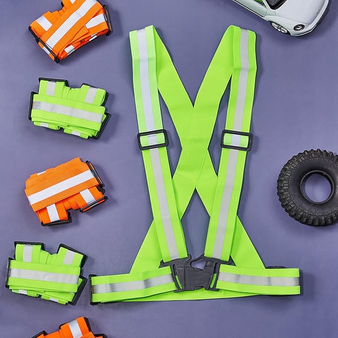 Hercicy 20 Pcs Reflective Vest High Visibility Safety Vests, Adjustable Bright Neon Lightweight Strap Gear (Green,Orange)