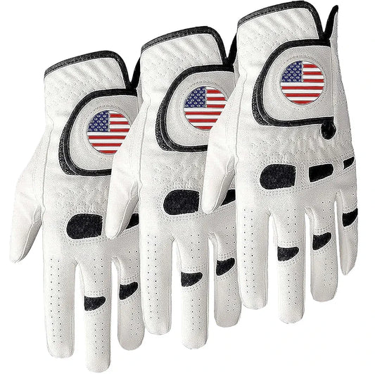 Amy Sport Golf Gloves Men Left Hand Right Handed Golfer 3 Pack with Ball Marker Soft Leather Weathersof Grip Mens Glove Size S M ML L XL XXL 3XL