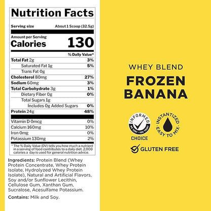 Rule One Proteins Whey Blend - Frozen Banana, 24g Fast-Acting Whey Protein Concentrates, Isolates, and Hydrolysates Per Serving, with Naturally Occurring EAAs and BCAAs, 2lbs